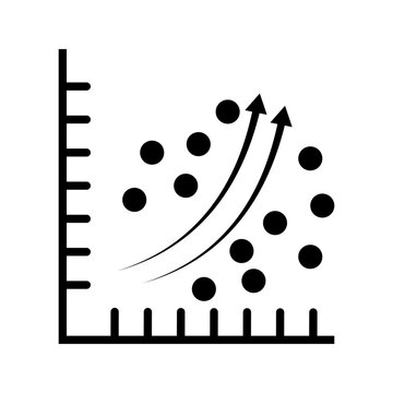 Outline icon of scatter chart with upward trend line representing analytics, statistics, and data growth.