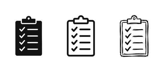 Checklist Clipboard with Checkmarks Icon Set - Task Management and Survey Symbol © drawing lines