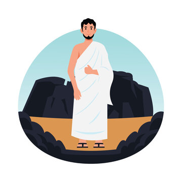 Man standing at mount arafat vector concepts illustration eps file