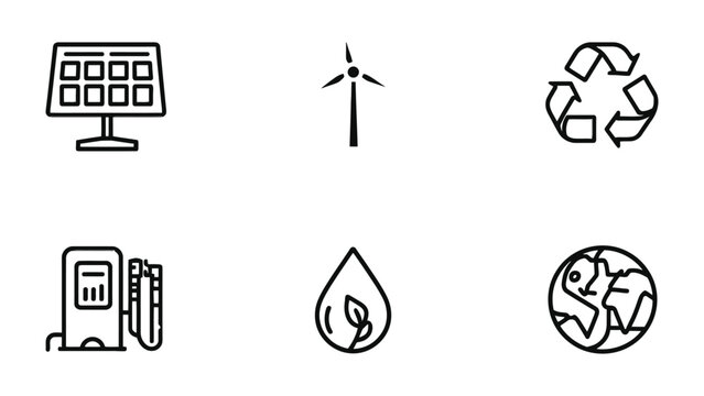 Eco-Conscious Icons: A collection of minimalist, line-art icons that embody the ethos of sustainability. Depicting a commitment to green living and eco-friendly practices.