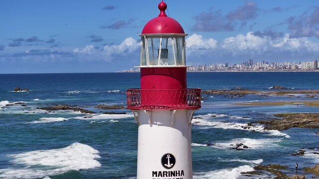 Salvador Skyline In Salvador In Bahia Brazil. Beach Landscape. Itapua Lighthouse. Tropical Skyline. Salvador Skyline In Bahia Brazil. Nature Scenery. Paradisiac Seascape. Brazil Northeast.
