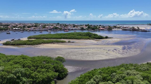 Porto Seguro Skyline At Porto Seguro In Bahia Brazil. Mangrove Skyline. Beach Landscape. Beautiful Sandbanks. Porto Seguro Skyline In Porto Seguro In Brazil. Nature Seascape. Brazil Northeastern.