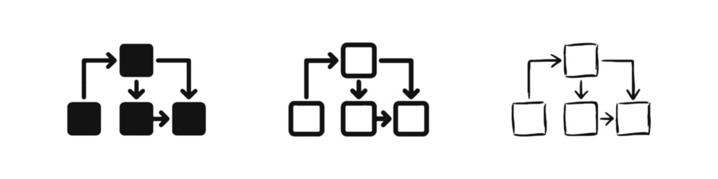 Flowchart diagram icon set. Process and workflow symbols. Hierarchy structure.