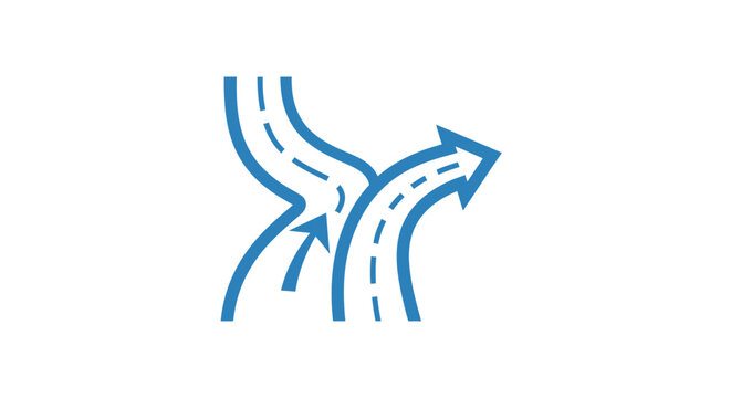 Road junction with two paths and arrows indicating choice