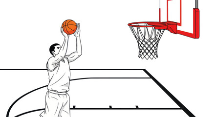 Basketball player aiming for a shot during a game. © Parade