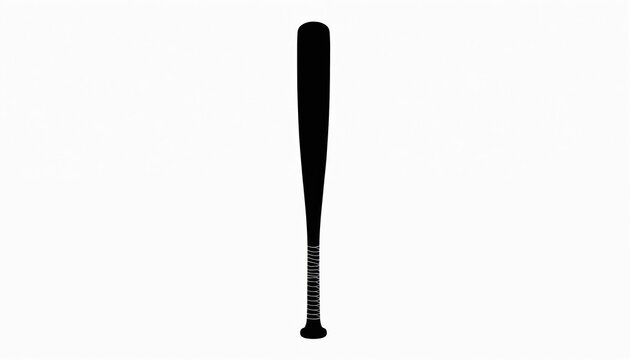 Black baseball bat silhouette isolated on white background. Simple icon represents sport equipment, action, and power. Used for batting, hitting, and home runs in baseball.