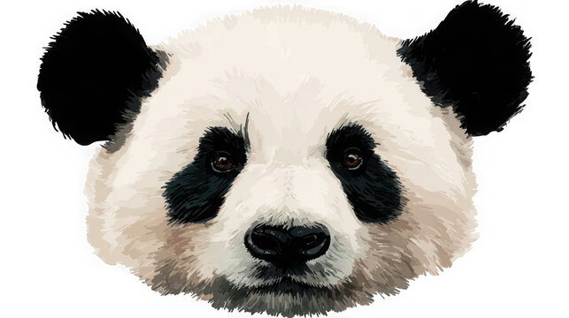 A cute panda bear head looking forward on isolated transparent background