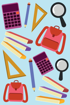 back_to_school_pattern_calculator_pencil_backpack_ruler_book.eps