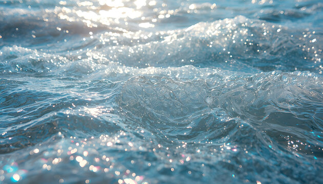 surreal ocean waves made of translucent bubble wrap texture under bright sunlight