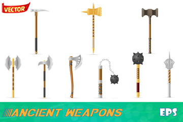 Obraz premium ancient battle weapons stock set icons vector illustration