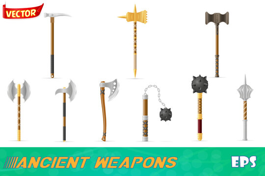 ancient battle weapons stock set icons vector illustration