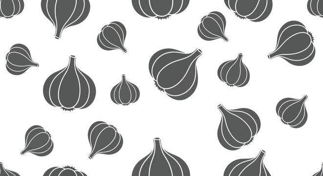 Seamless Pattern of Garlic Bulbs, Flat Design Food Illustration Vector