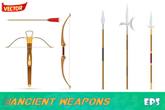 ancient battle weapons stock set icons vector illustration