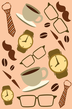fathers_day_pattern_tie_coffee_glasses_mustache_watch.eps