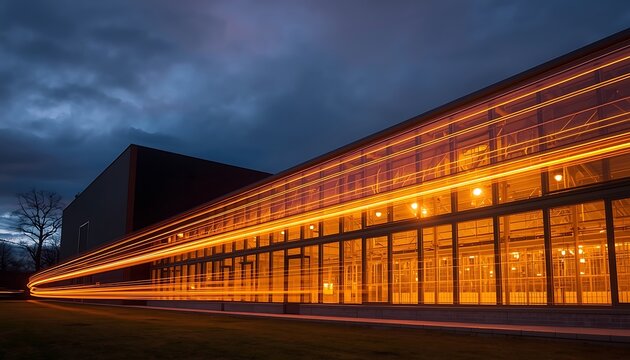 Modern architecture and technology illuminated building exterior at night
