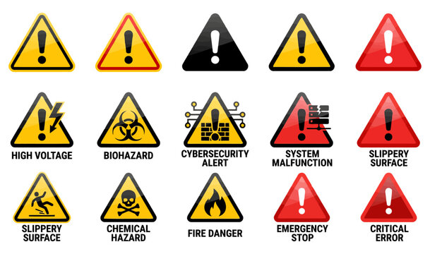 Exclamation mark warning signs icon set