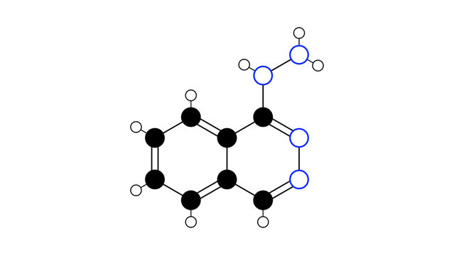 hydralazine molecule, structural chemical formula, ball-and-stick model, isolated image antihypertensive drug