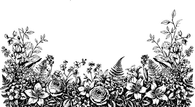 Delicate floral border design in black ink on a white background