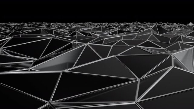 Black abstract background for presentation template. Parametric Low poly triangle. 3d looping animation background. 3d rendering not AI