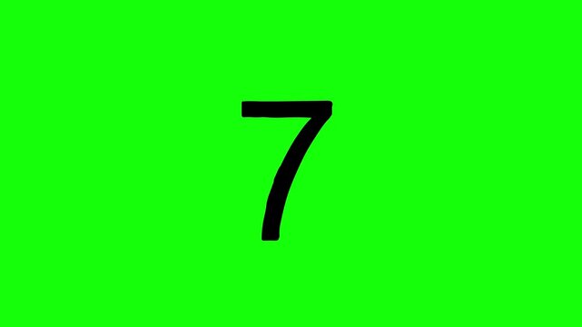 Numerical ten digits to number 7 animation black on greenbox. Green screen isolateed numbers counter. Numeral figure cartoon animation dynamic stop motion.