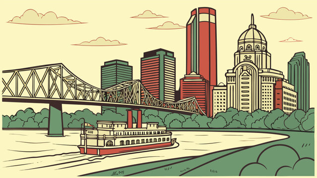 Louisville downtown cityscape silhouette vector illustration for wall art