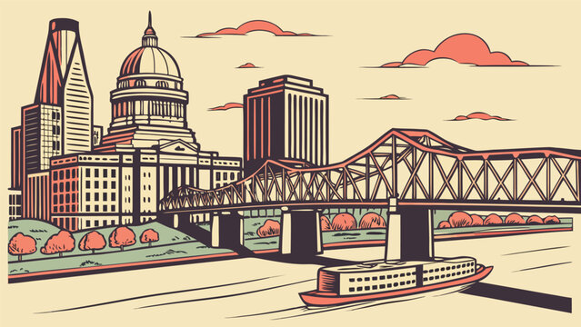 Louisville Kentucky city skyline silhouette vector for minimalist travel wall art