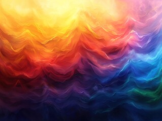 Obraz premium A vibrant abstract mountain landscape with a colorful rainbow sunset