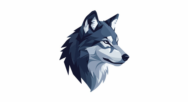 Fierce wolf head, profile view, in cool tones with sharp, angular features