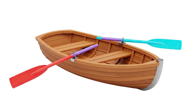 Wooden Rowboat with Colorful Oars