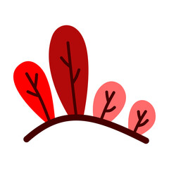 Fototapeta premium Stylized Red and Pink Leaves on Branch. Flat Minimalist Botanical Illustration for Modern Design.