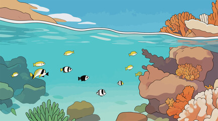 Fototapeta premium Underwater Scene with Fish and Coral Reef