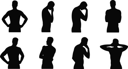 Black silhouette vector illustration showing diverse standing people in different body language poses expressing gestures, posture, and nonverbal communication © anisur-creatives
