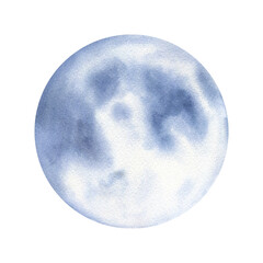 Fototapeta premium Watercolor full moon illustration on isolated background. Stylized moon of November in soft cold tones with brush textures. Hand painted astrology circle for lunar magic designs, blogs.