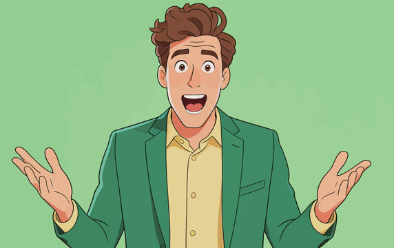 Man with Surprised Expression in Green Blazer