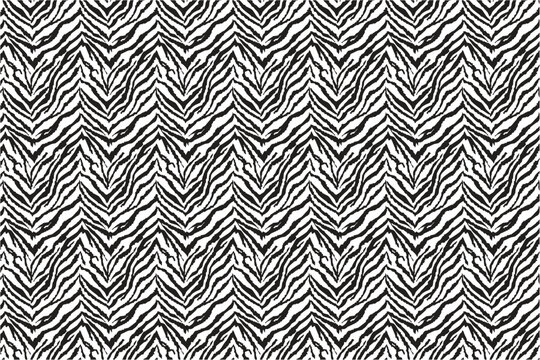 Seamless Black and White Zebra Stripe Pattern with Geometric Chevron Zigzag Texture for Fashion Textile Vector Illustration