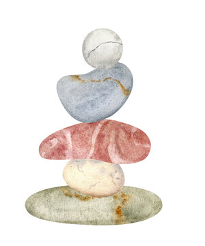 Minimal watercolor stone stack in soft neutral tones with clean composition. A calm and modern visual representing balance and simplicity, perfect for branding, editorial design, and social media back