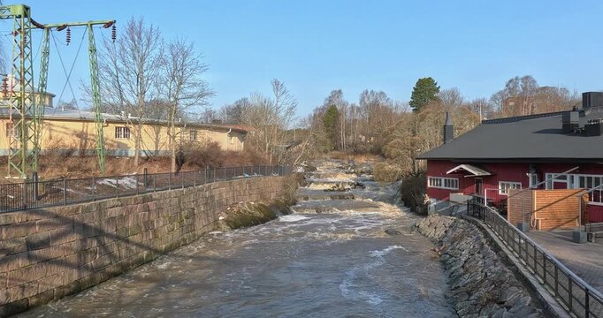 Vanhankaupunginkoski (Old Town Rapids) in sunny spring weather, Helsinki, Finland, Europe.