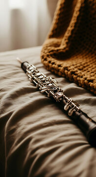 Silver Flute on Soft Bedding Closeup.