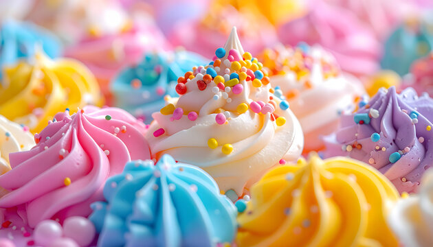 Dessert overloaded with frosting and sprinkles close up rich sweet texture indulgent treat