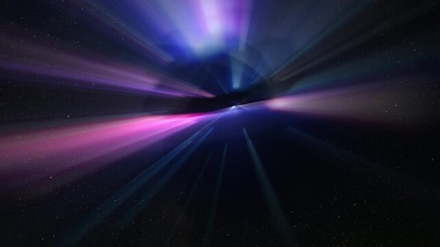 Abstract multicolor glow sphere with rays, science background. Bizzard planet structure in space, 4k