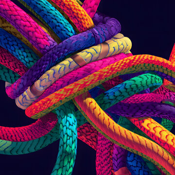 Team rope diverse strength connect partnership together teamwork unity communicate support. Strong diverse network rope team concept integrate braid color background cooperation empower power