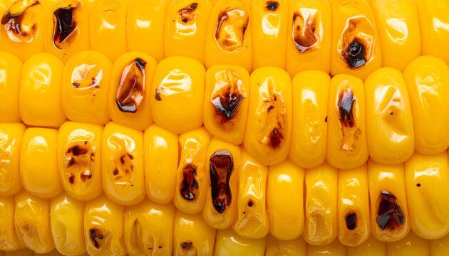 Grilled corn macro texture detail showing charred kernels and natural pattern BBQ food concept