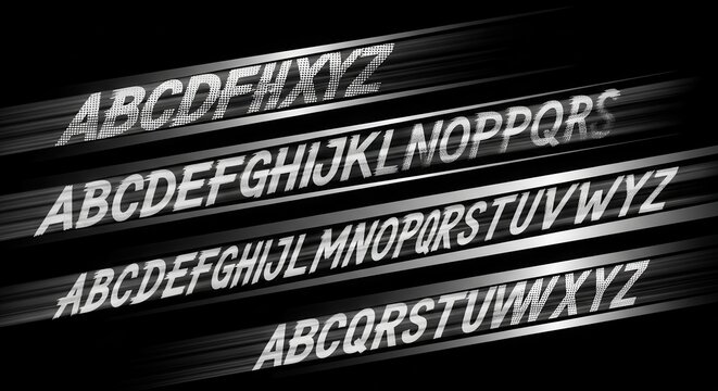 Dynamic Alphabet Letters in Motion Against Black Background.