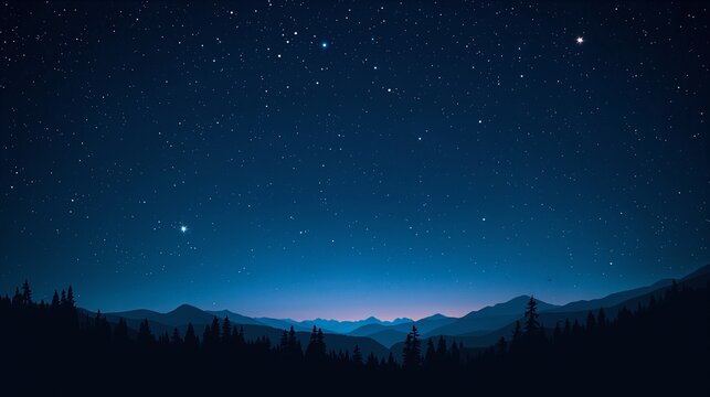 Starry night mountain silhouette background for PowerPoint slides, astronomy, travel and w