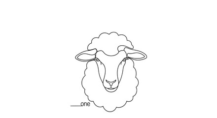Minimalist Sheep Head Line Art Illustration, Single Line Drawing, White Background © Iwak