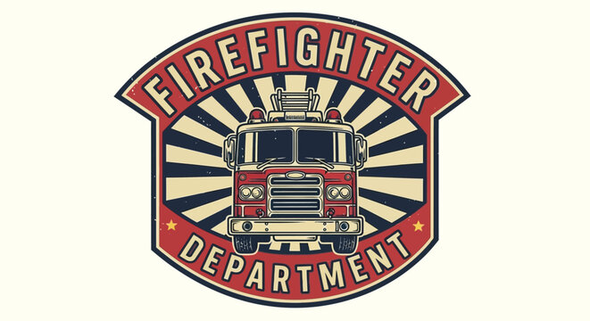 Firefighter department logo with fire truck.