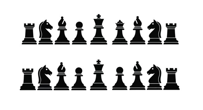 Black and white chess pieces arranged in starting positions