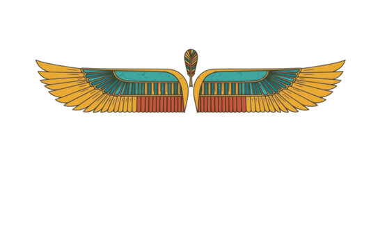 Goddess Maat Wings Sticker. Flat Vector Illustration of Egyptian Goddess of Justice in Ancient Mural Style.