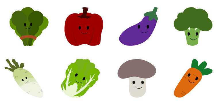 Set of six cute and happy cartoon vegetable characters