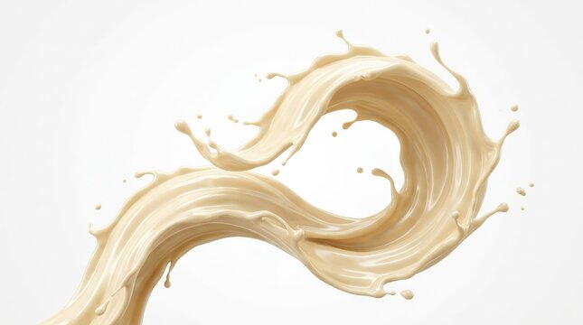 A white chocolate wave splash isolated on a clean background, creamy fluid curves, soft ivory tones and glossy highlights, elegant confectionery motion in bright studio light, ultra-realistic, no